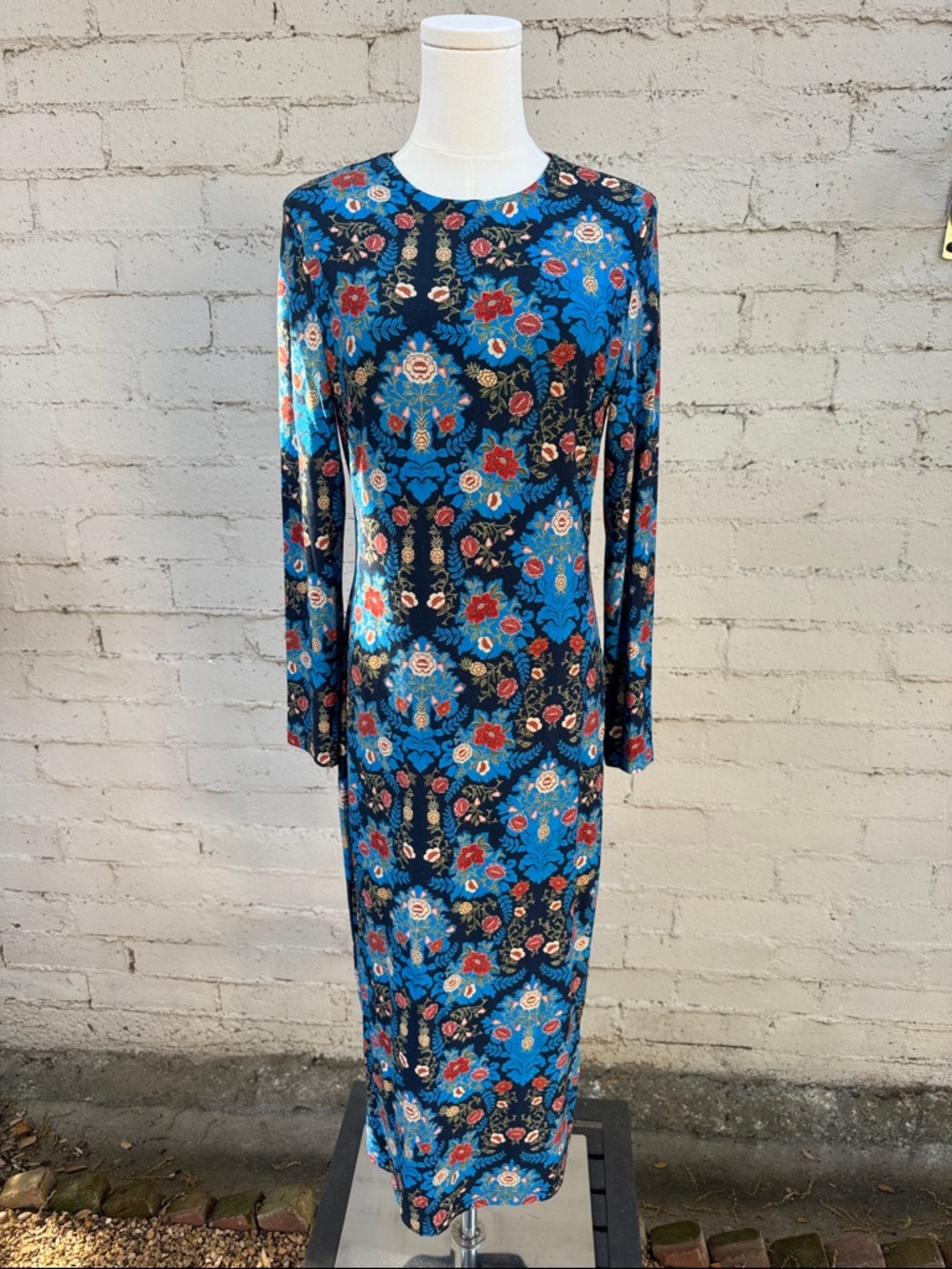 FARM Rio Arabesque Floral Blue Jersey Midi Dress Size M - Picture 7 of 15